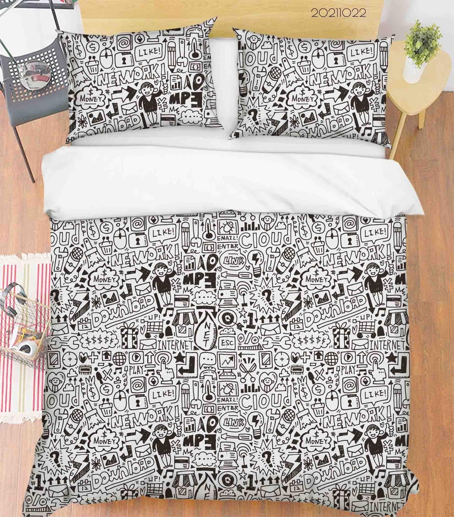 3D Cartoon Grey Illustration Graffiti Quilt Cover Set Bedding Set Duvet Cover Pillowcases 77
