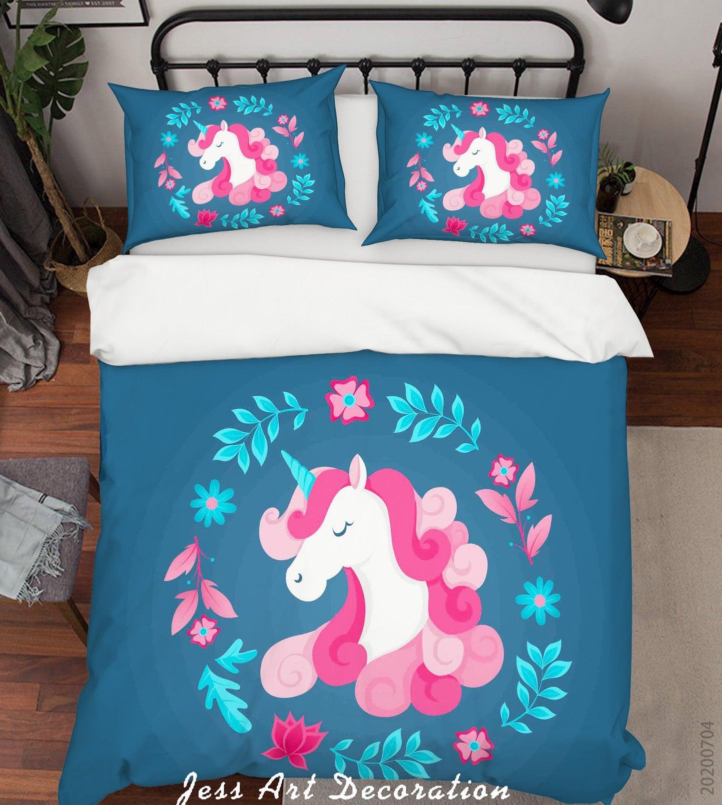 3D Blue Floral Unicorn Quilt Cover Set Bedding Set Duvet Cover Pillowcases SF233