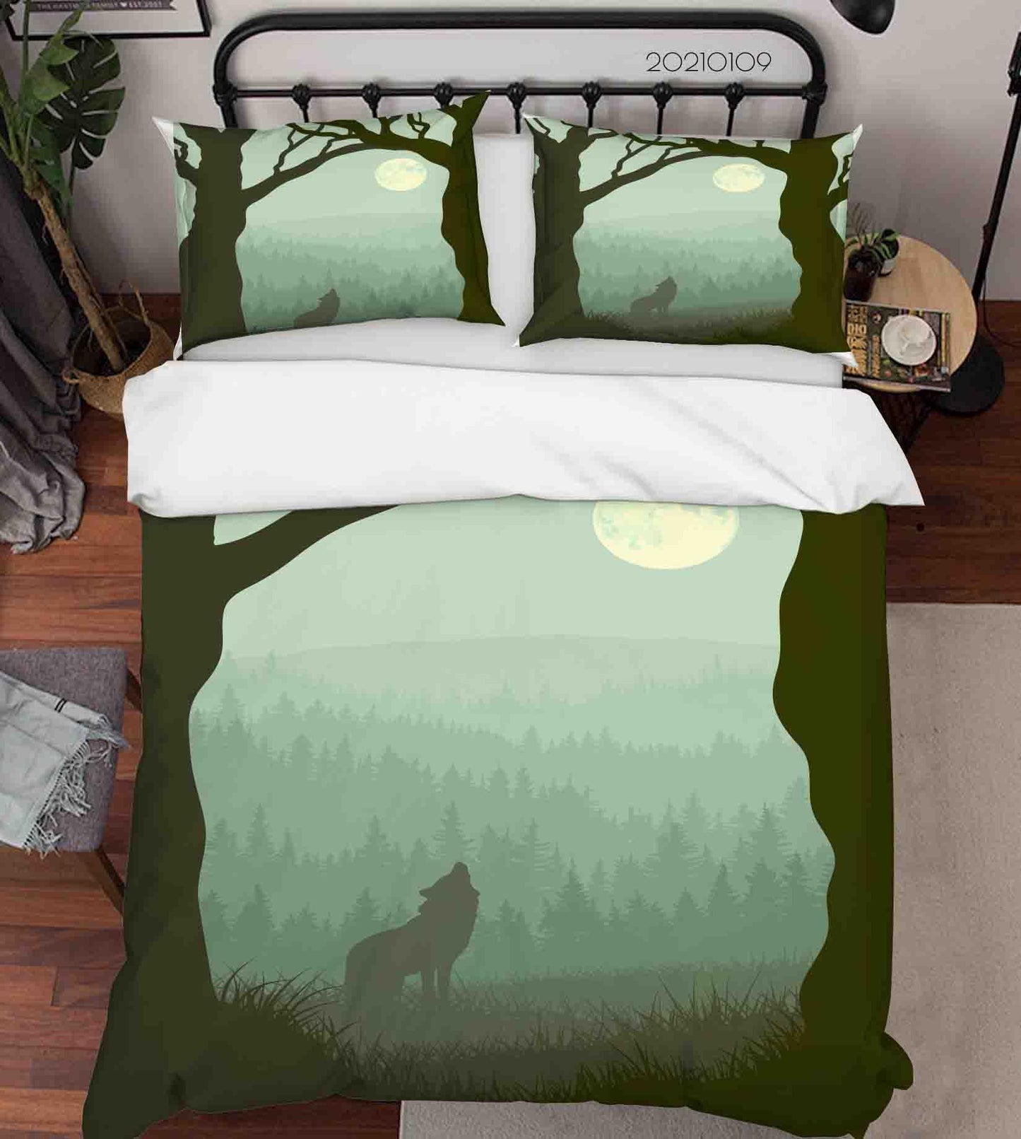3D Cartoon Forest Moon Wolf Quilt Cover Set Bedding Set Duvet Cover Pillowcases 42 LQH