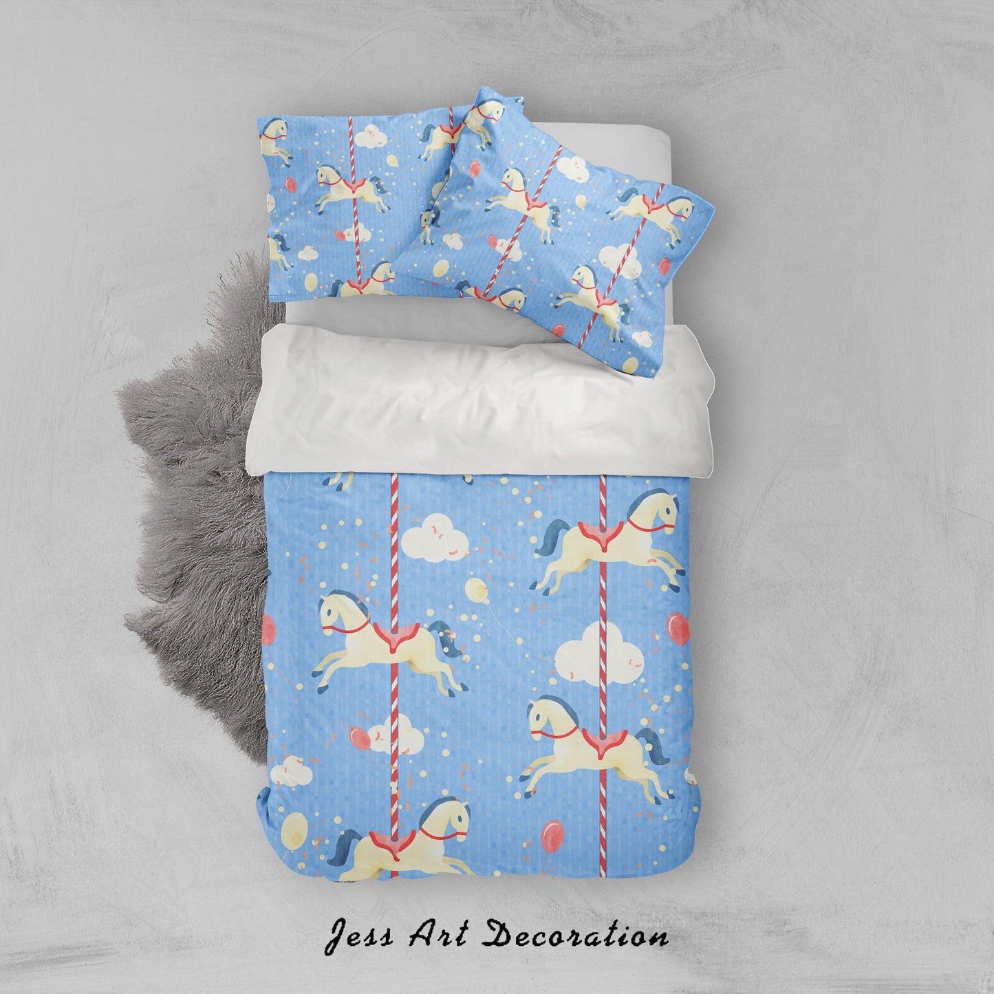 3D Blue Carousel Balloon Clouds Quilt Cover Set Bedding Set Pillowcases 58