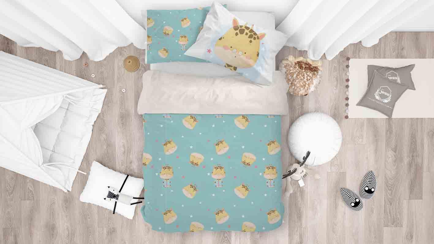 3D Blue Giraffe Reading Book Star Quilt Cover Set Bedding Set Pillowcases 56
