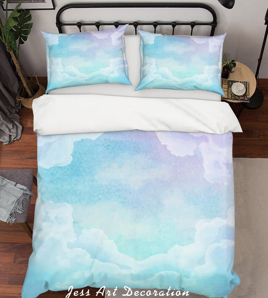 3D Blue Watercolor Sky Clouds Quilt Cover Set Bedding Set Pillowcases 55