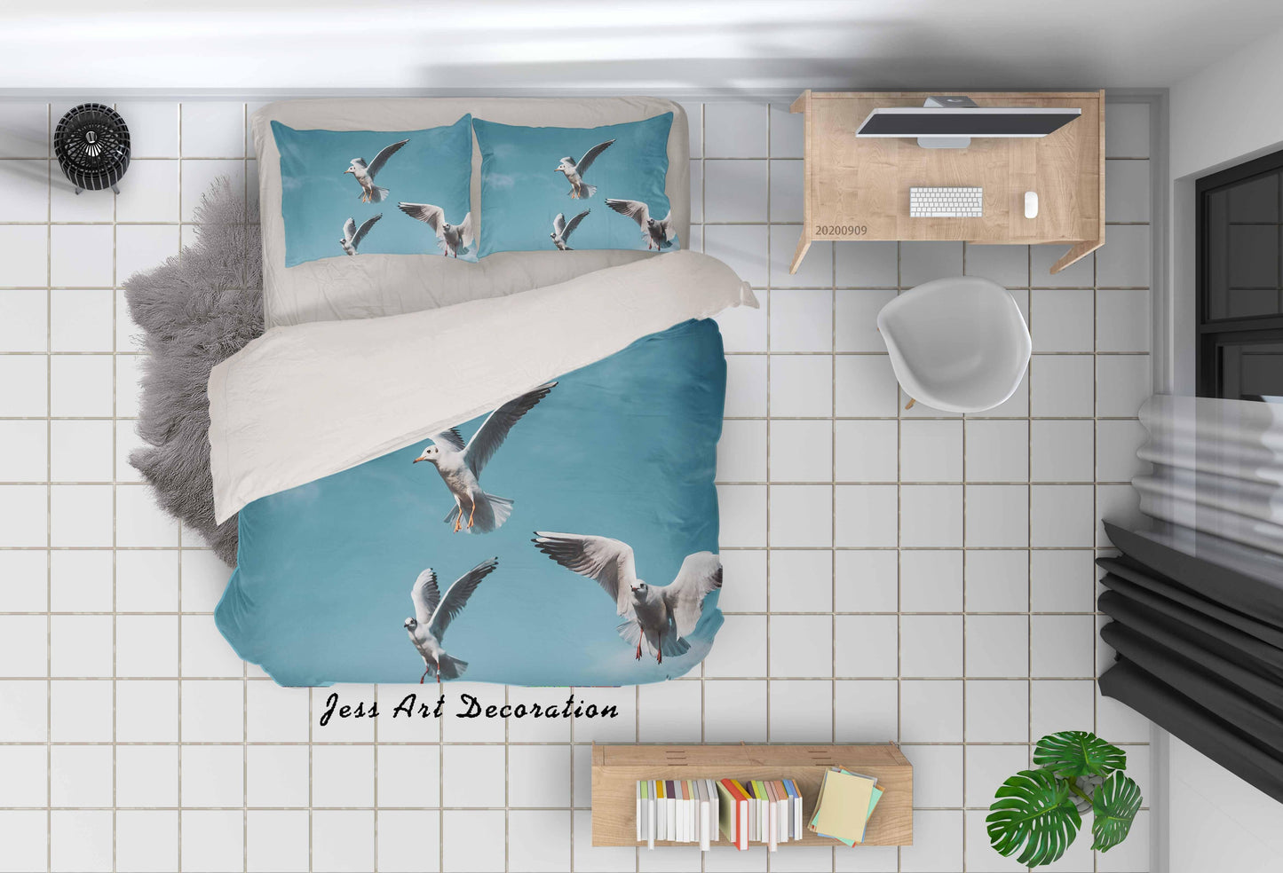 3D Black Headed Sea Gulls Flying Quilt Cover Set Bedding Set Duvet Cover Pillowcases WJ 1994