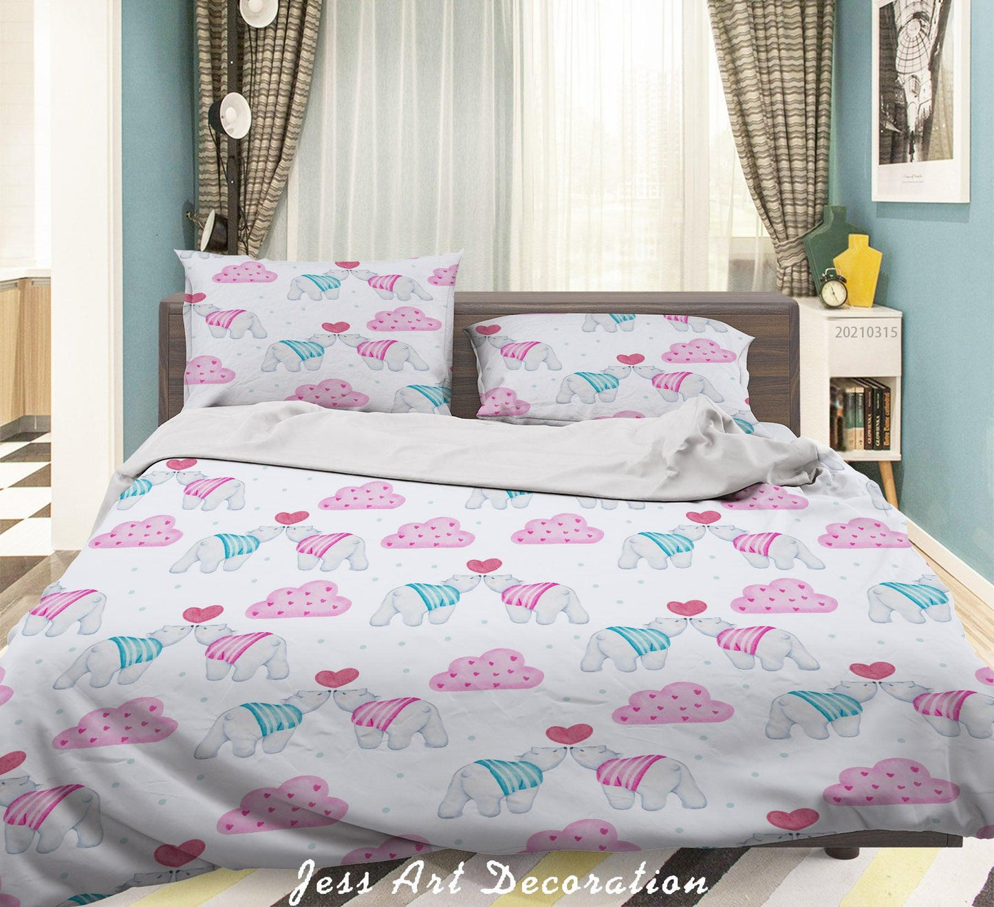 3D Cartoon Cloud Animal Penguin Quilt Cover Set Bedding Set Duvet Cover Pillowcases 115