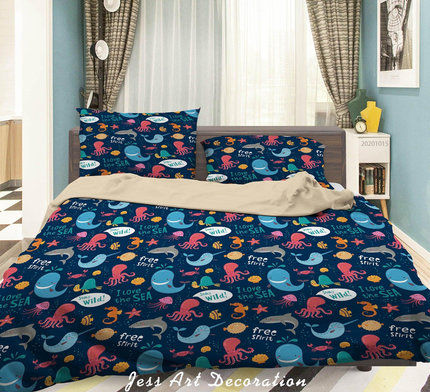 3D Cartoon Animal Fish Undersea Pattern Quilt Cover Set Bedding Set Duvet Cover Pillowcases WJ 9660