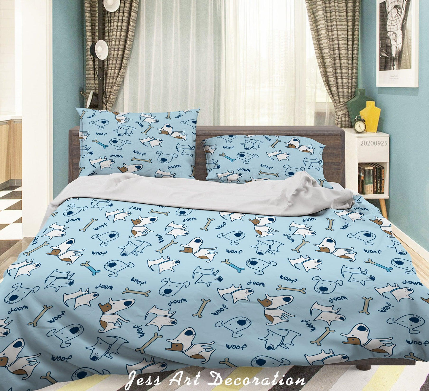 3D Cartoon Animal Dog Bone Pattern Quilt Cover Set Bedding Set Duvet Cover Pillowcases WJ 6480
