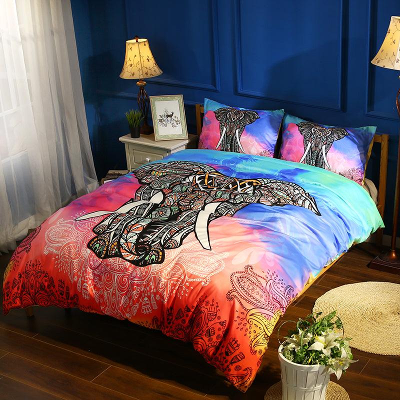 3D Bohemian Color Elephant Quilt Cover Set Bedding Set Pillowcases 18