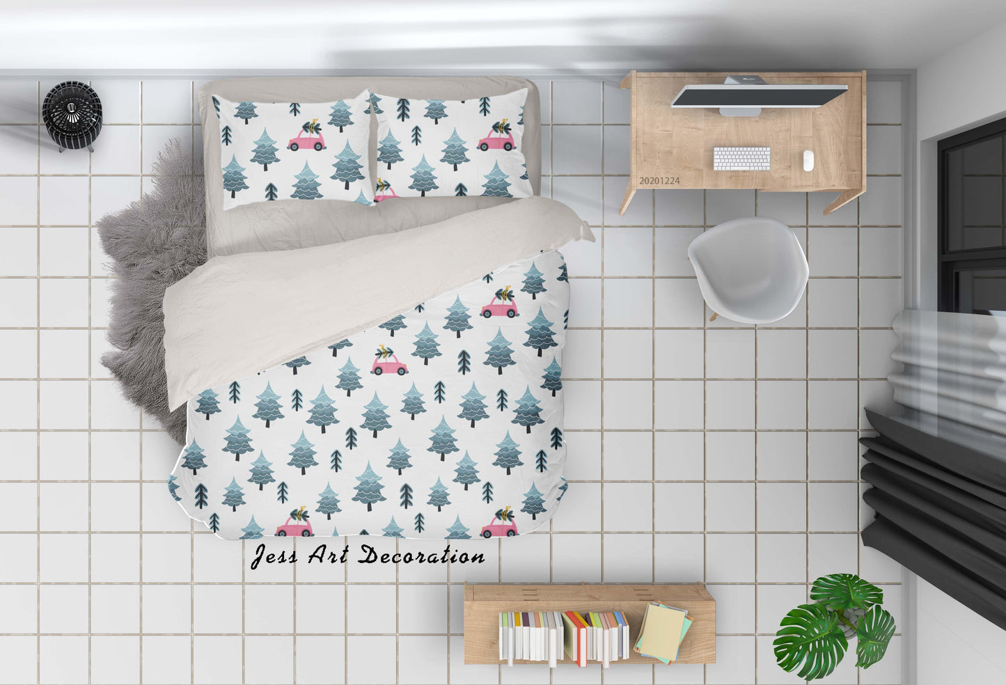 3D Cartoon Christmas Pine Tree Green Quilt Cover Set Bedding Set Duvet Cover Pillowcases 5 LQH