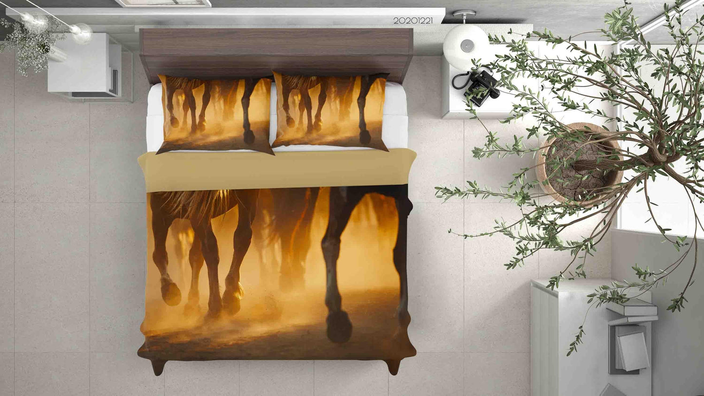 3D Brown Running Horse Quilt Cover Set Bedding Set Duvet Cover Pillowcases 207 LQH