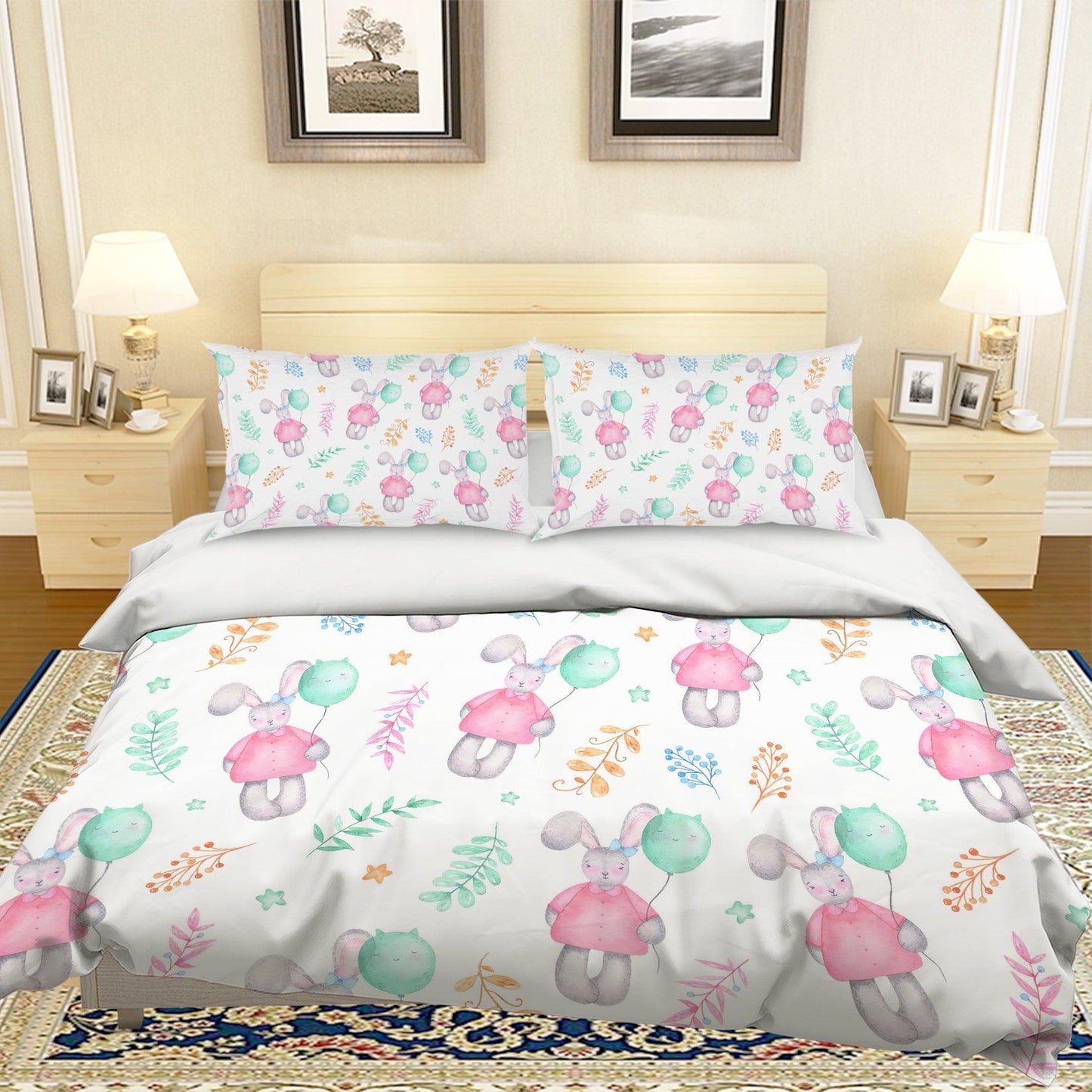 3D Cartoon Rabbit Balloon Quilt Cover Set Bedding Set Pillowcases 123