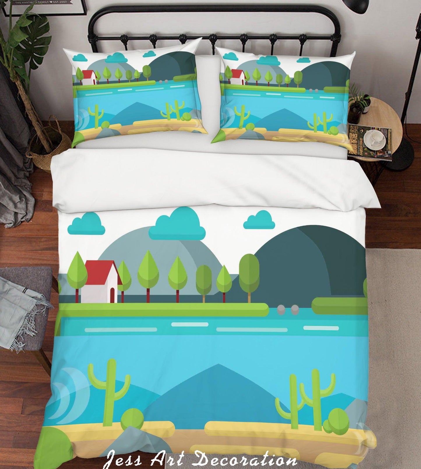 3D Cartoon Green Plants Quilt Cover Set Bedding Set Pillowcases 20