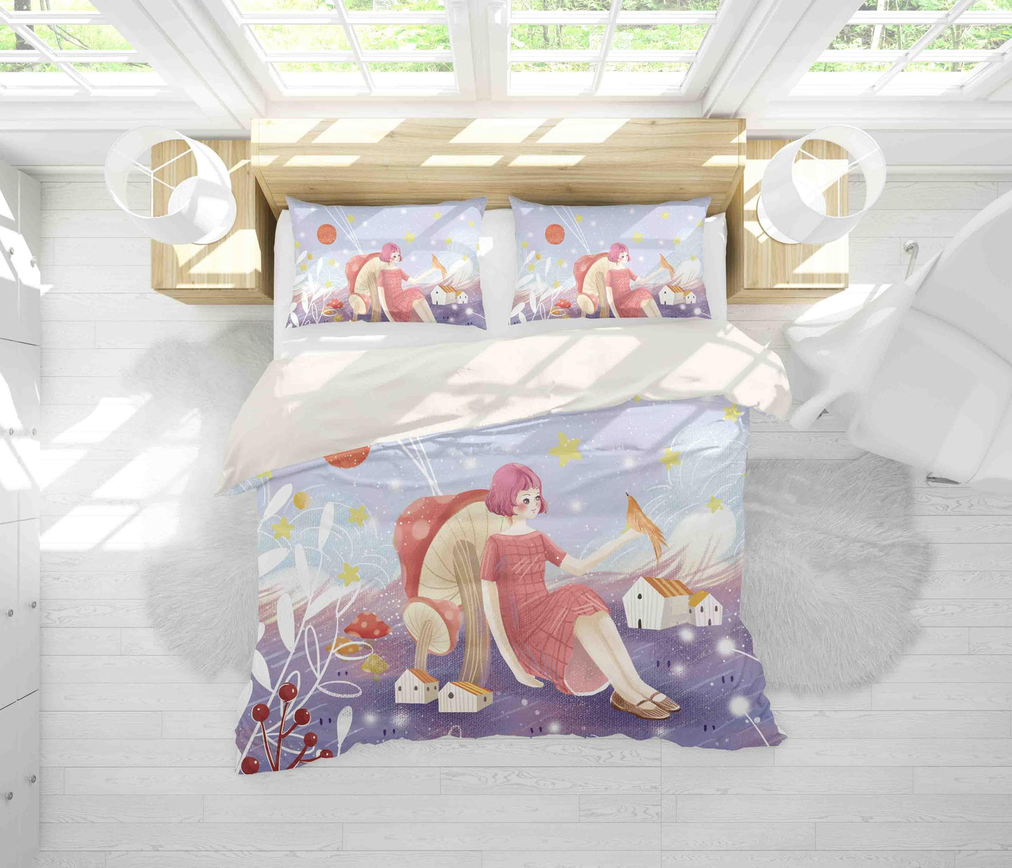 3D Cartoon Girl Mushroom House Quilt Cover Set Bedding Set Pillowcases 91
