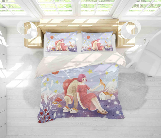 3D Cartoon Girl Mushroom House Quilt Cover Set Bedding Set Pillowcases 91