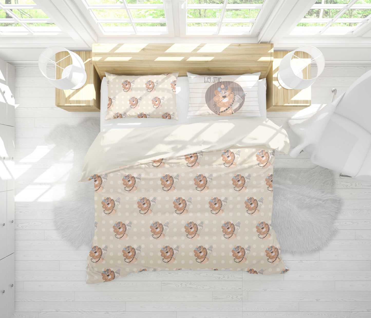 3D Cartoon Lion Quilt Cover Set Bedding Set Pillowcases 95