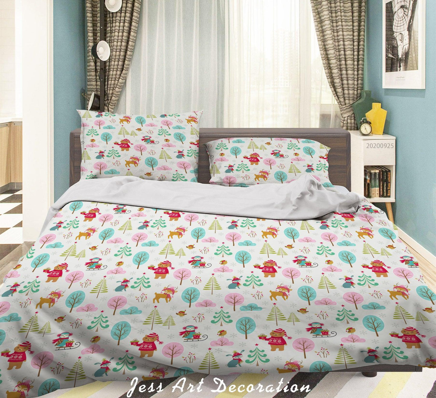 3D Cartoon Animal Bear Fox Tree Pattern Quilt Cover Set Bedding Set Duvet Cover Pillowcases WJ 6444