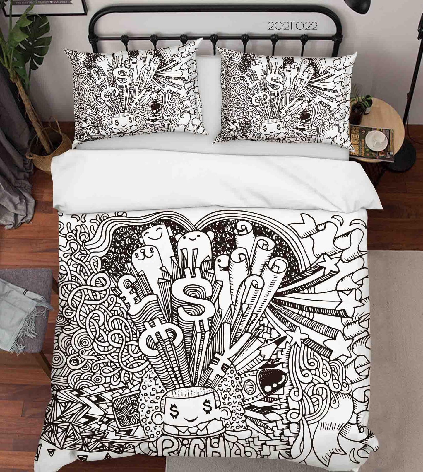 3D Abstract Monster Graffiti Quilt Cover Set Bedding Set Duvet Cover Pillowcases 45