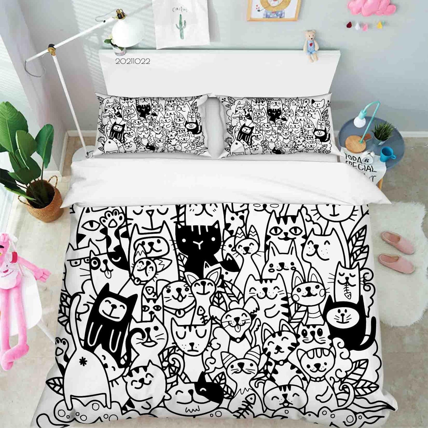 3D  Cartoon Animals Cats Graffiti Quilt Cover Set Bedding Set Duvet Cover Pillowcases 35
