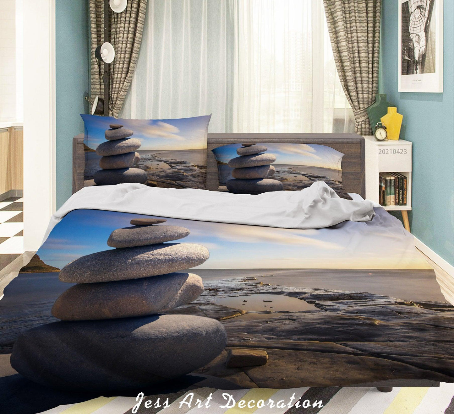 3D Blue Sky Cloud Sea Pebbles Quilt Cover Set Bedding Set Duvet Cover Pillowcases 116