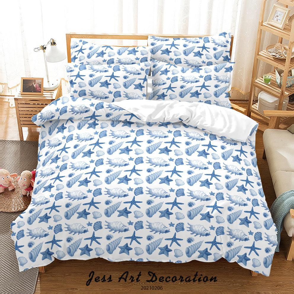 3D Blue Conch Scallop Starfish Quilt Cover Set Bedding Set Duvet Cover Pillowcases 224