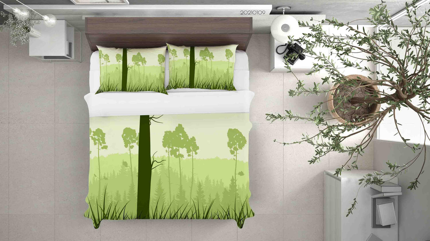 3D Cartoon Green Pine Forest Quilt Cover Set Bedding Set Duvet Cover Pillowcases 20 LQH