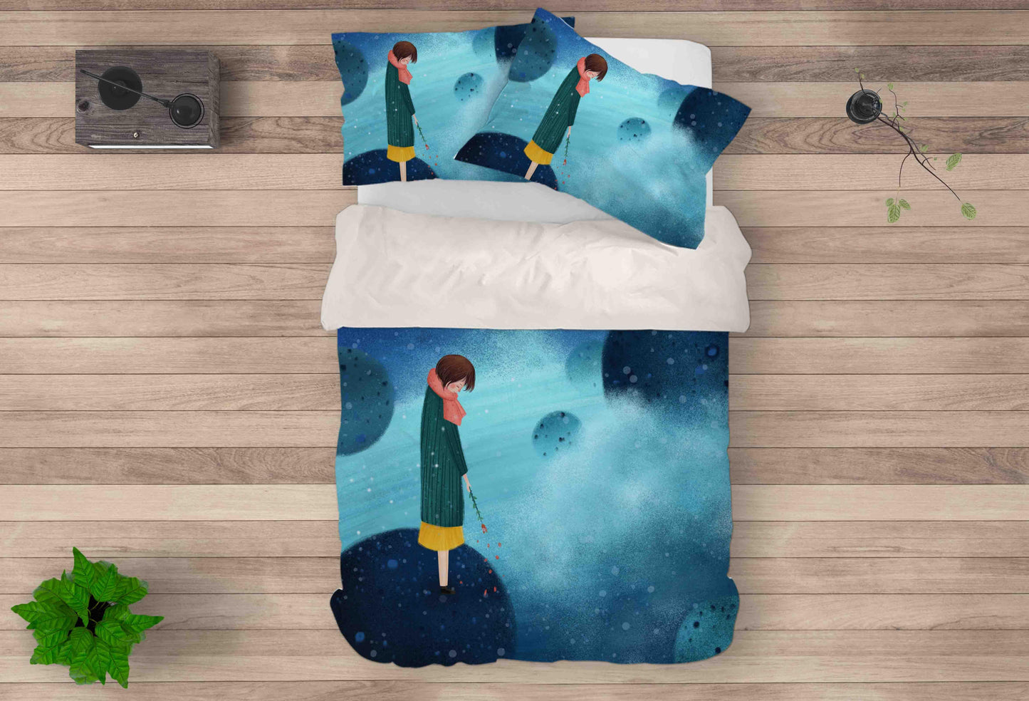 3D Blue Planet Girl Quilt Cover Set Bedding Set Pillowcases 25