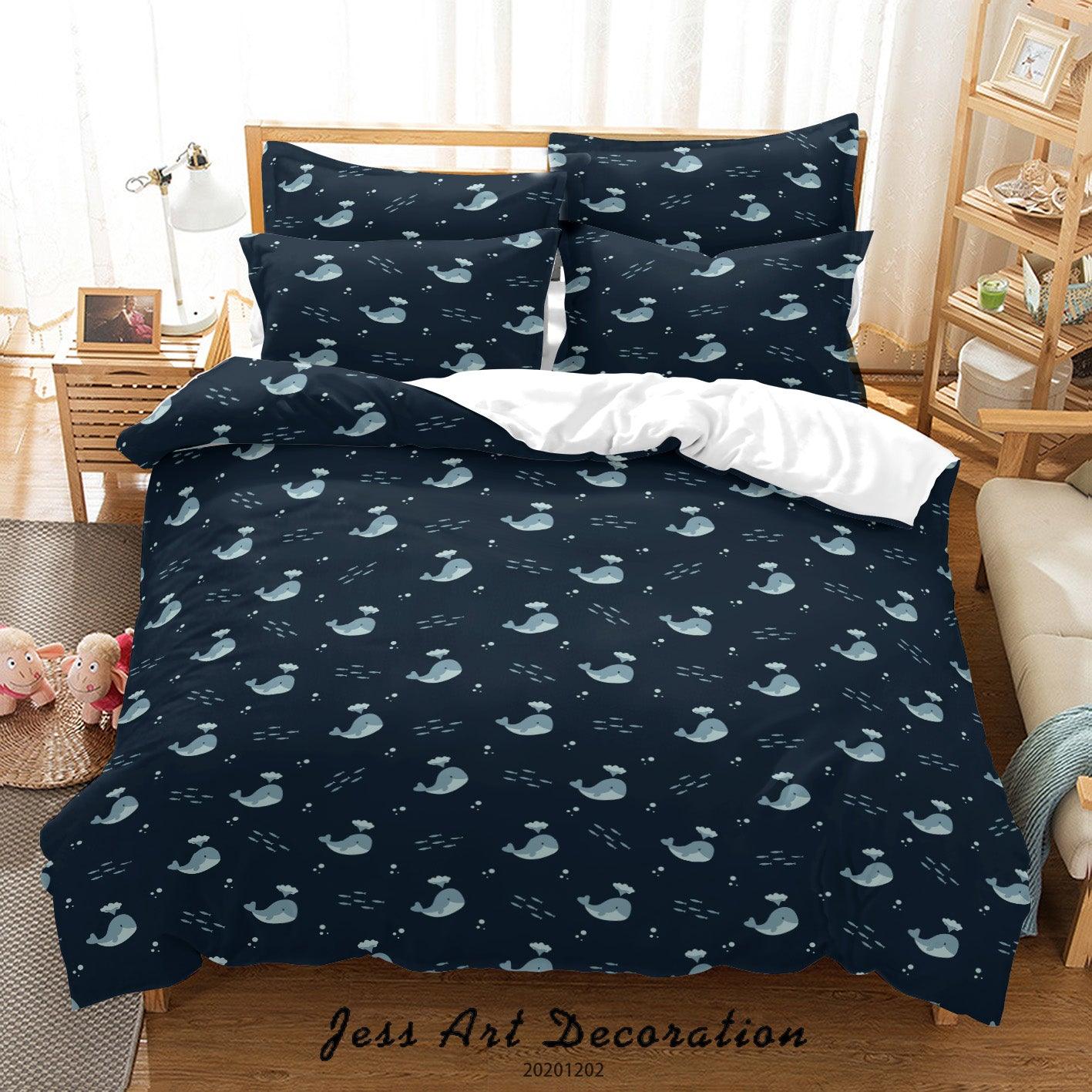 3D Cartoon Hand Drawn Ocean Whale Pattern Dark Quilt Cover Set Bedding Set Duvet Cover Pillowcases LXL