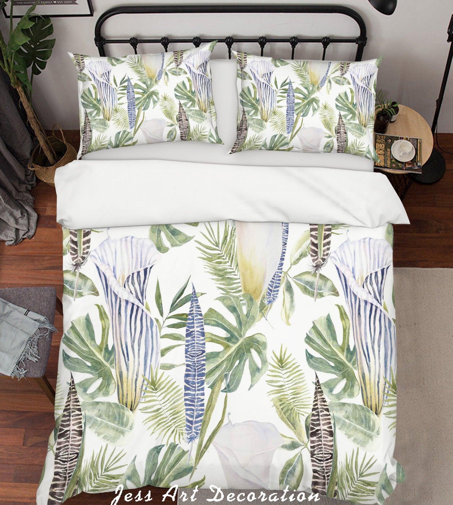 3D Calla Green Leaves Quilt Cover Set Bedding Set Pillowcases 126