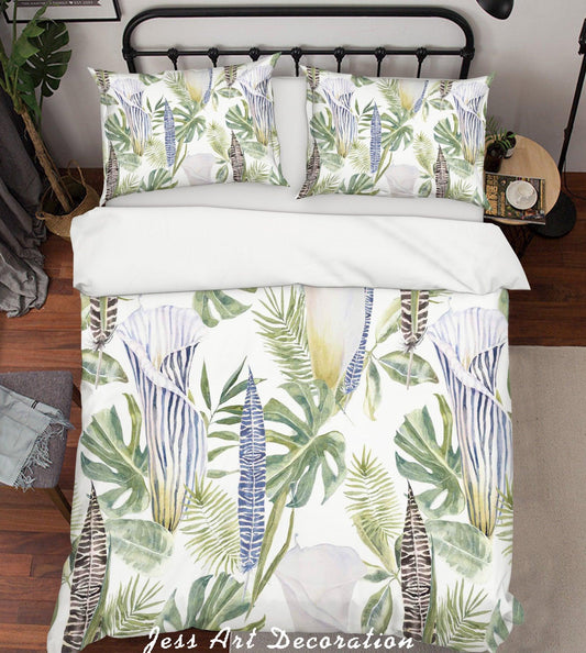 3D Calla Green Leaves Quilt Cover Set Bedding Set Pillowcases 126