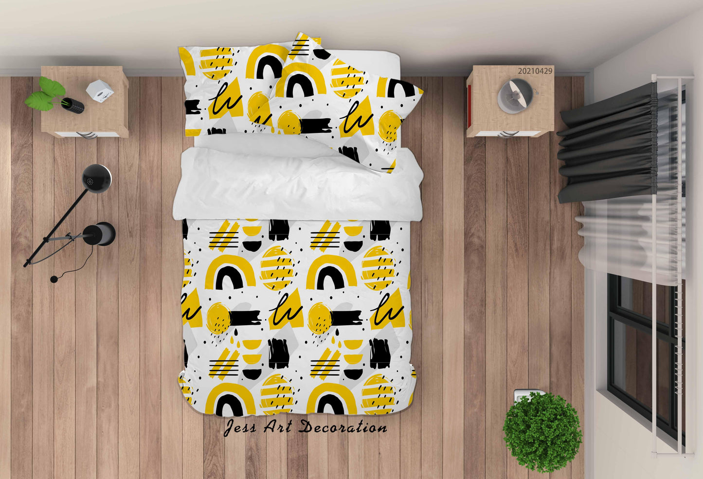 3D Abstract Yellow Geometric Quilt Cover Set Bedding Set Duvet Cover Pillowcases 4
