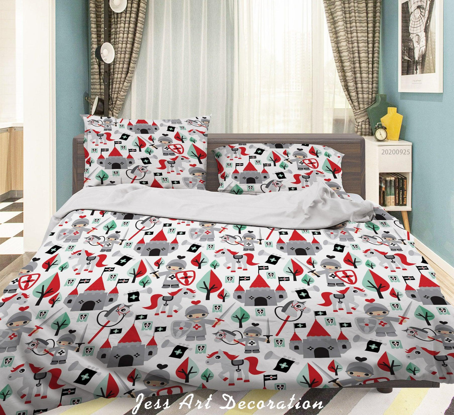 3D Cartoon Animal Horse Castle Soldier Pattern Quilt Cover Set Bedding Set Duvet Cover Pillowcases WJ 6446