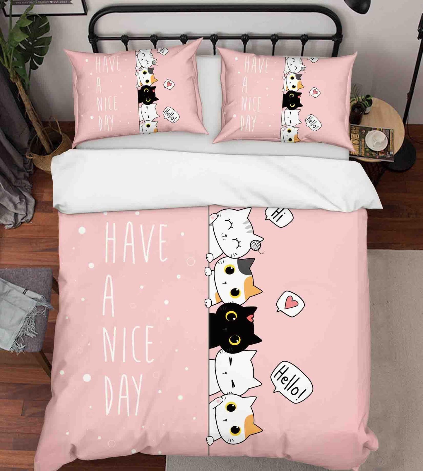 3D Cartoon Pink Animal Cat  Quilt Cover Set Bedding Set Duvet Cover Pillowcases 3