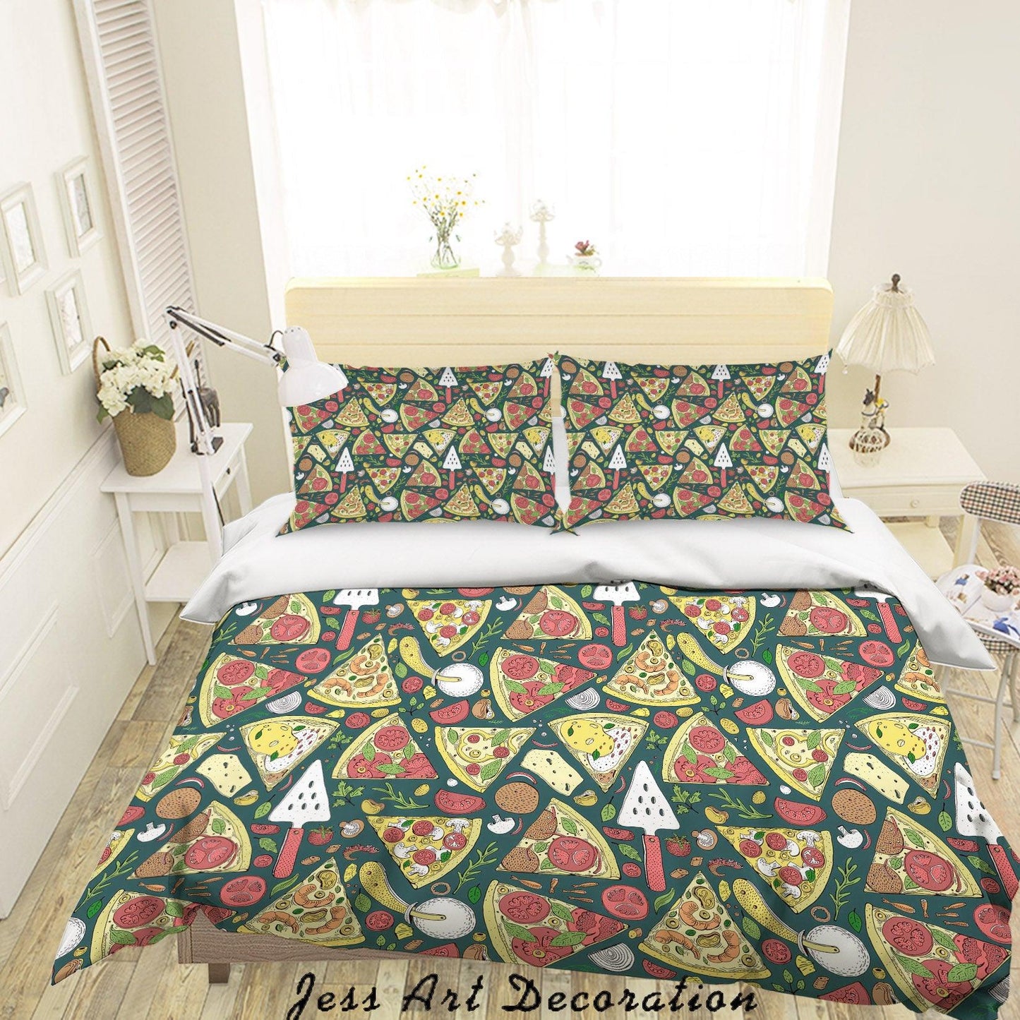 3D Cartoon Pizza Food Quilt Cover Set Bedding Set Duvet Cover Pillowcases WJ 6816