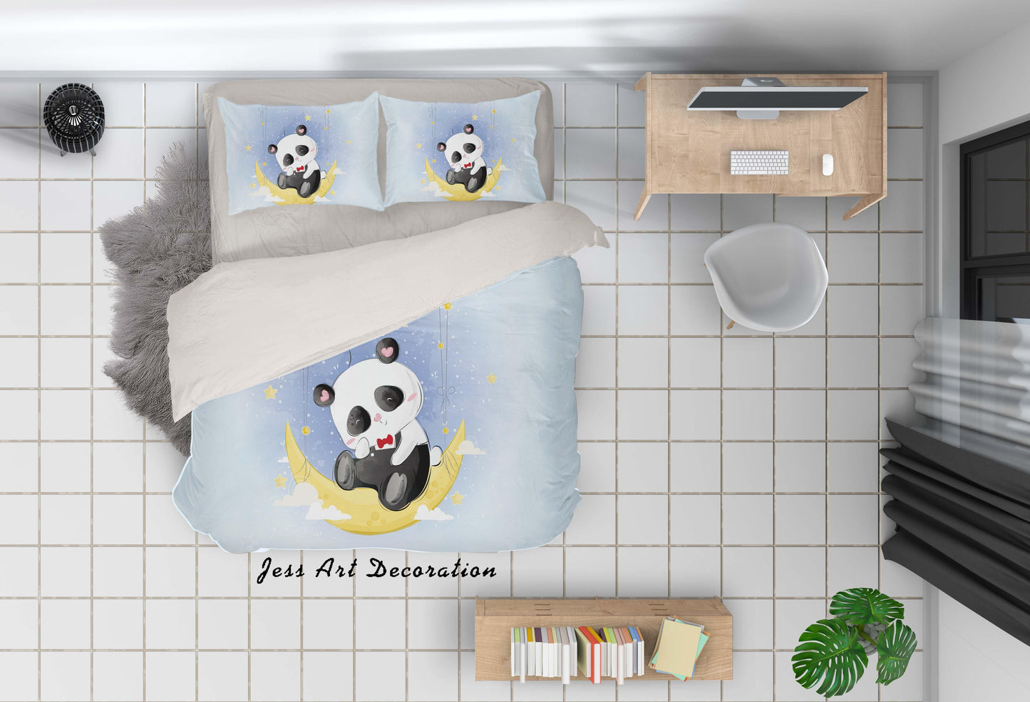 3D Blue Moon Panda Quilt Cover Set Bedding Set Duvet Cover Pillowcases SF91