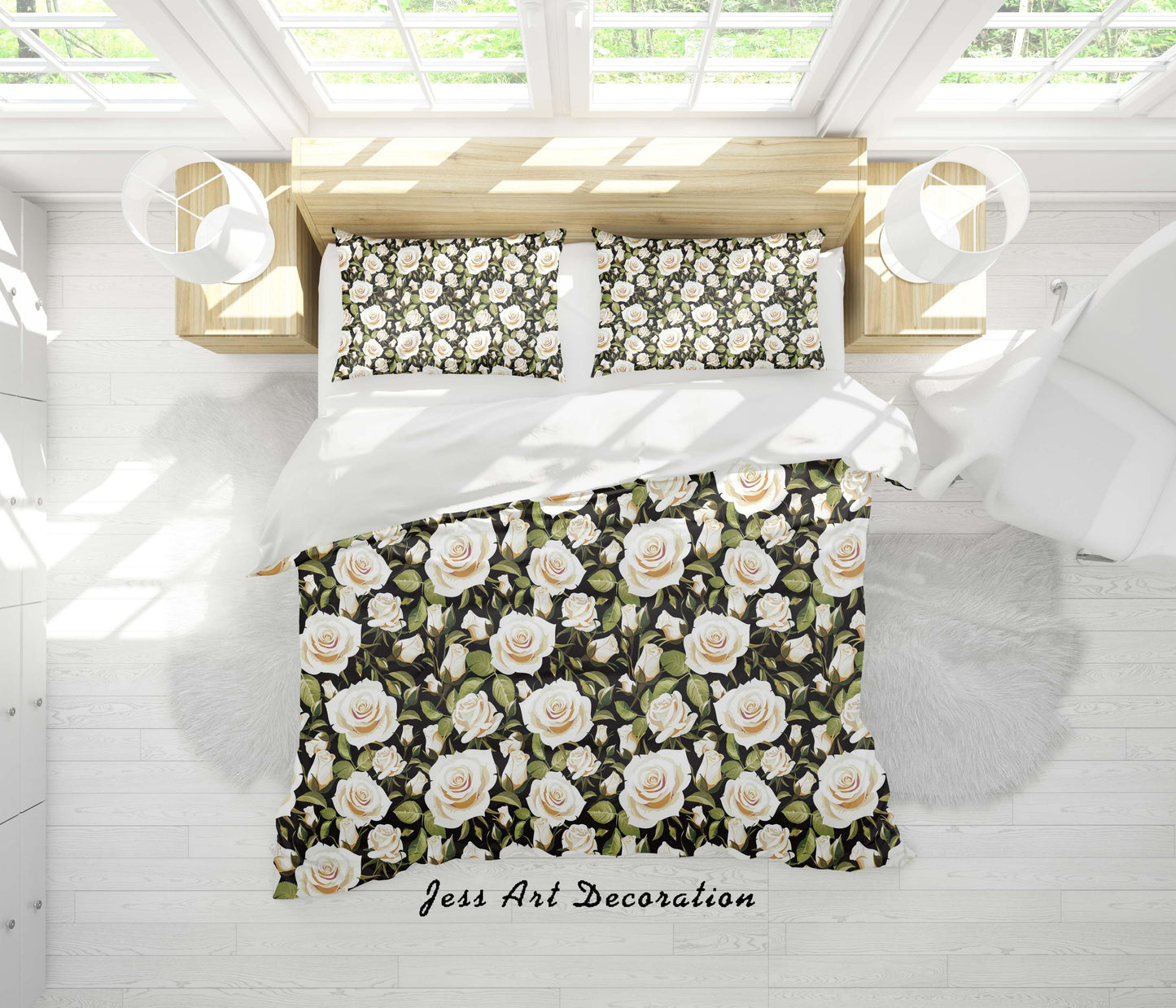 3D Black Flowers Quilt Cover Set Bedding Set Duvet Cover Pillowcases SF93