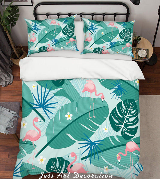 3D Cartoon Flamingo Leaves Quilt Cover Set Bedding Set Pillowcases 117