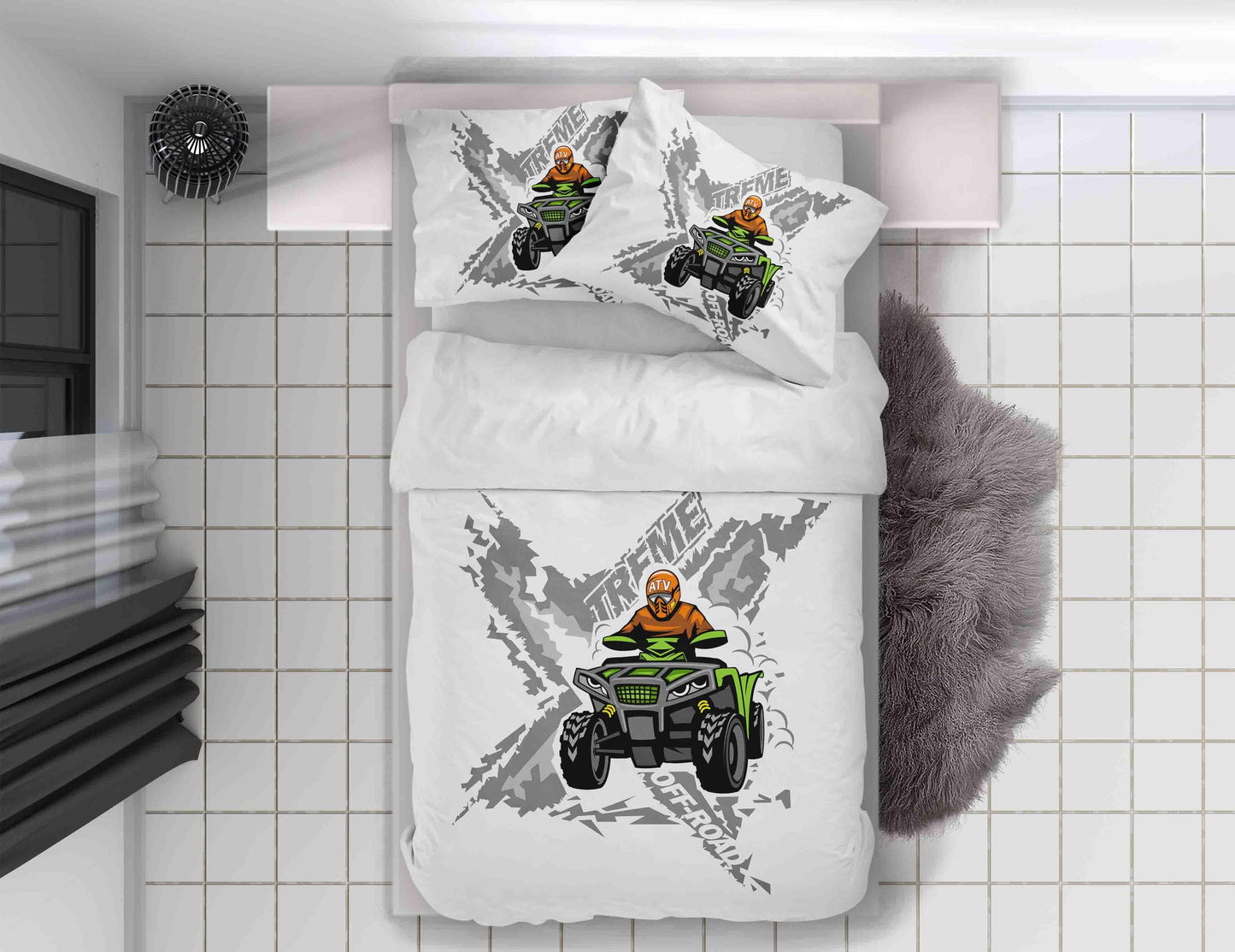 3D Big Foot Truck White Quilt Cover Set Bedding Set Pillowcases LQH A063
