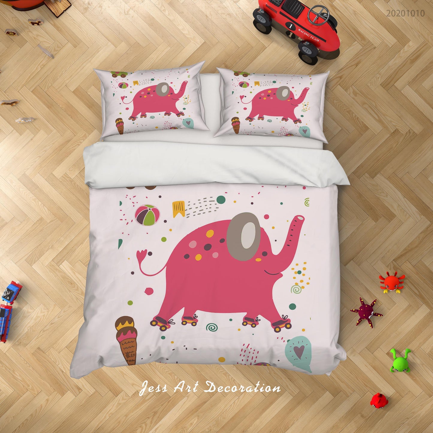 3D Cartoon Cute Animal Elephant Ice Cream Quilt Cover Set Bedding Set Duvet Cover Pillowcases WJ 9562