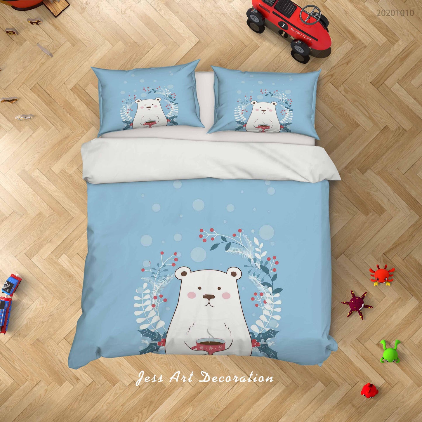 3D Cartoon Cute Animal Bear Coffee Quilt Cover Set Bedding Set Duvet Cover Pillowcases WJ 9560
