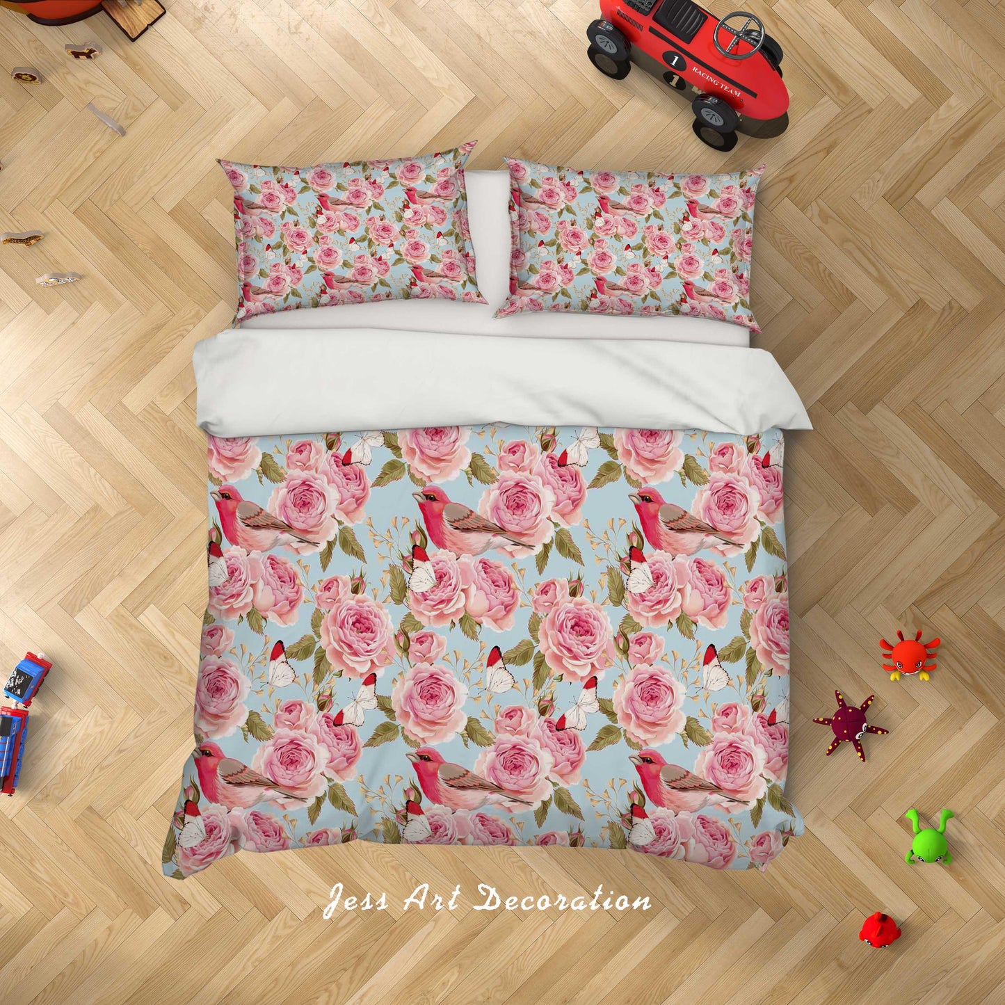 3D Blue Red Floral Birds Quilt Cover Set Bedding Set Duvet Cover Pillowcases SF