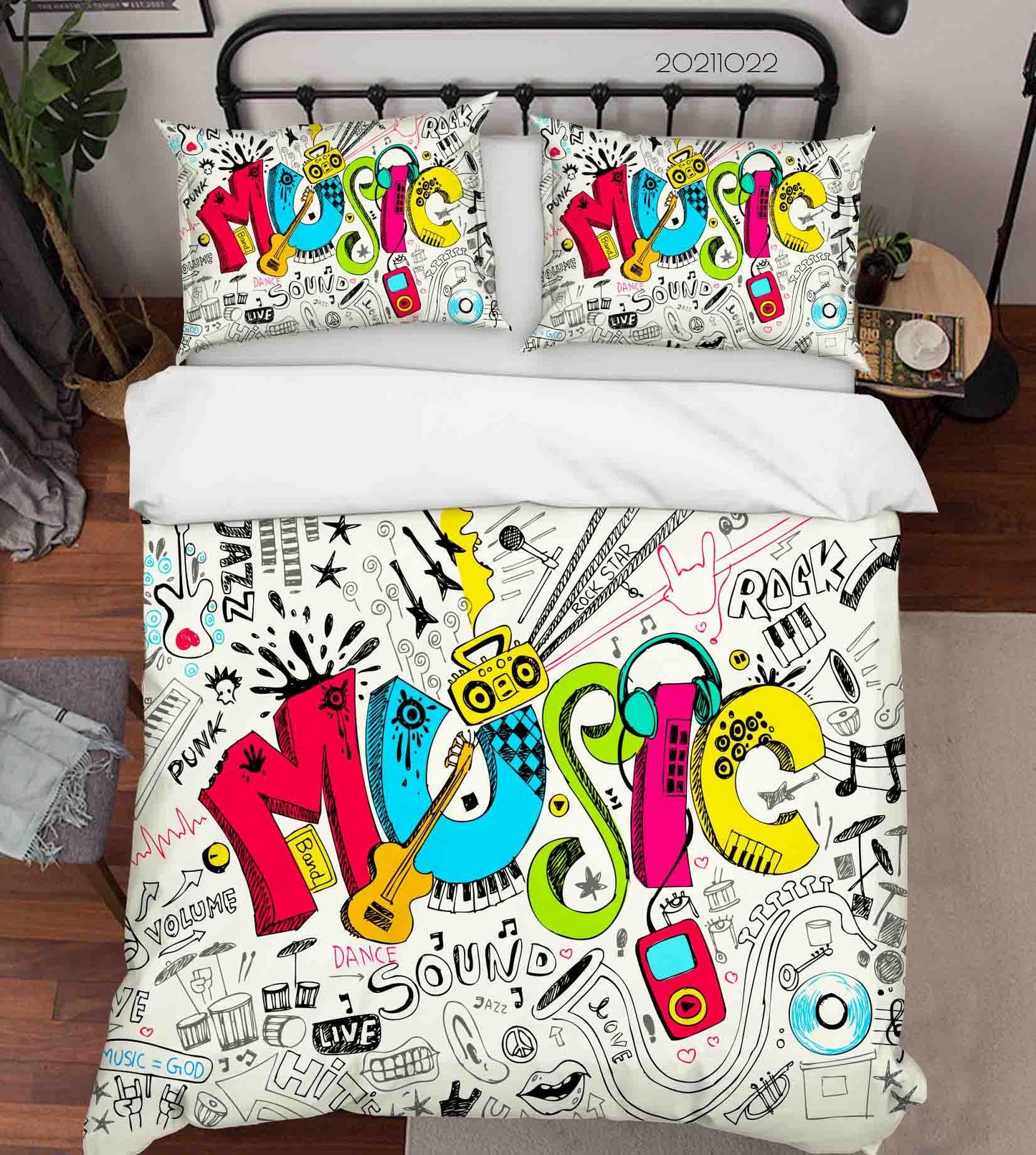 3D Cartoon Color Music Doodle Quilt Cover Set Bedding Set Duvet Cover Pillowcases 65