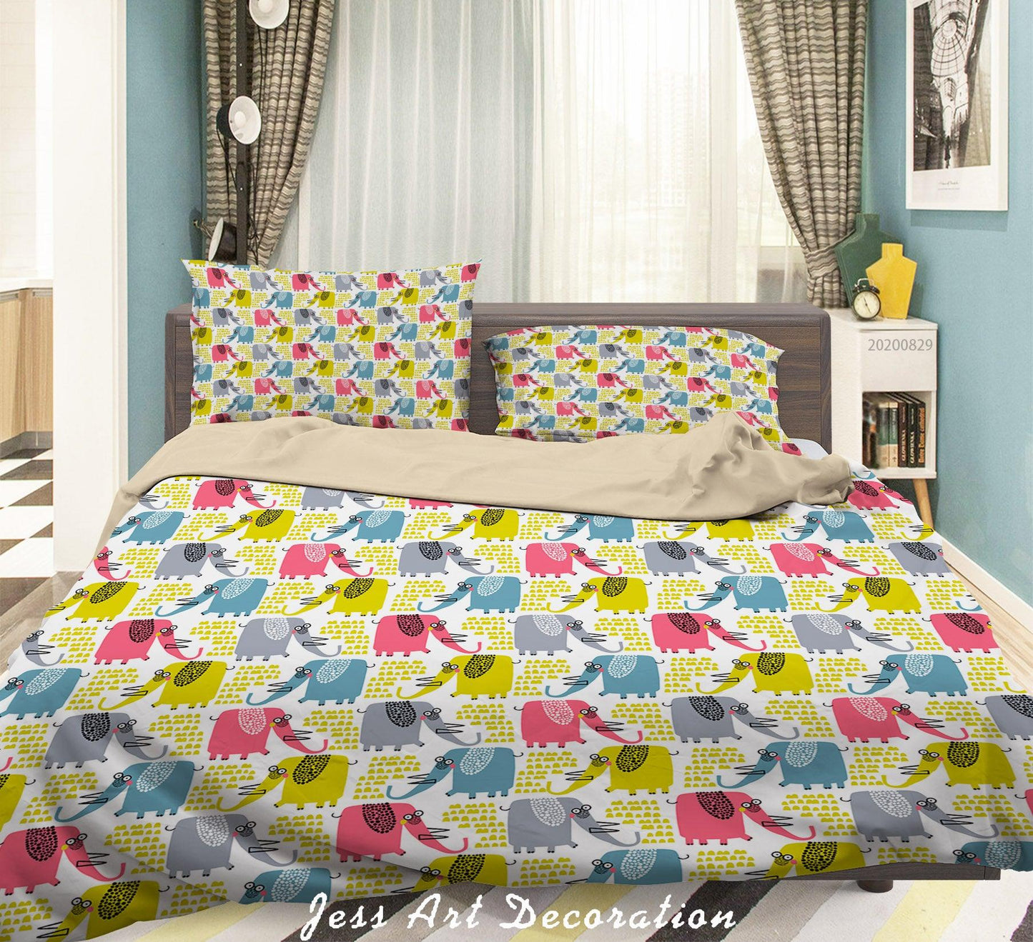 3D Abstract Hand Draw Cartoon Elephant Pattern Quilt Cover Set Bedding Set Duvet Cover Pillowcases WJ 3506
