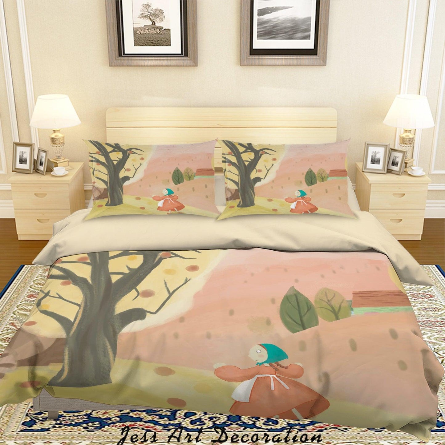 3D Cartoon Girl Tree Painting Quilt Cover Set Bedding Set Duvet Cover Pillowcases A611 LQH