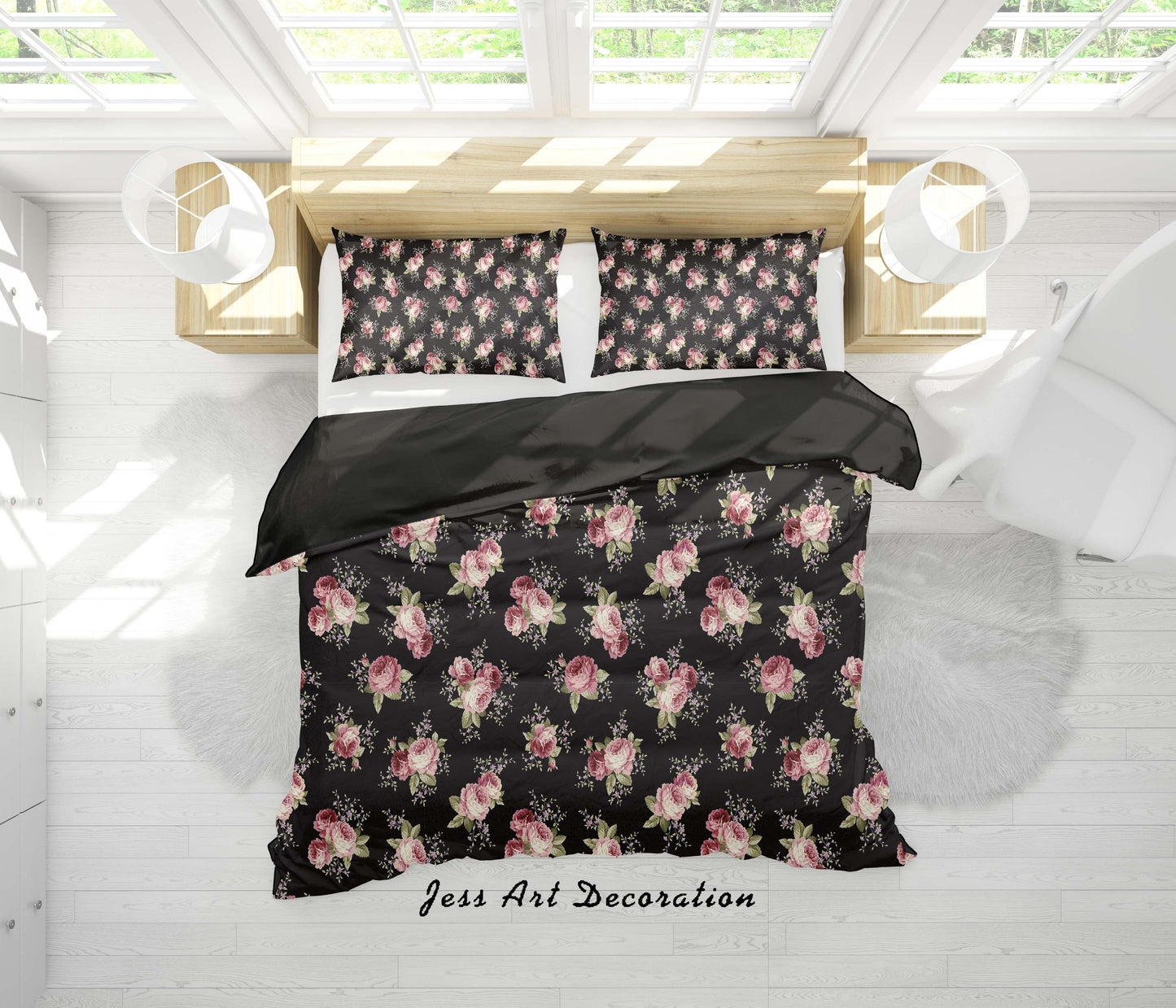 3D Black Flowers Quilt Cover Set Bedding Set Duvet Cover Pillowcases SF138