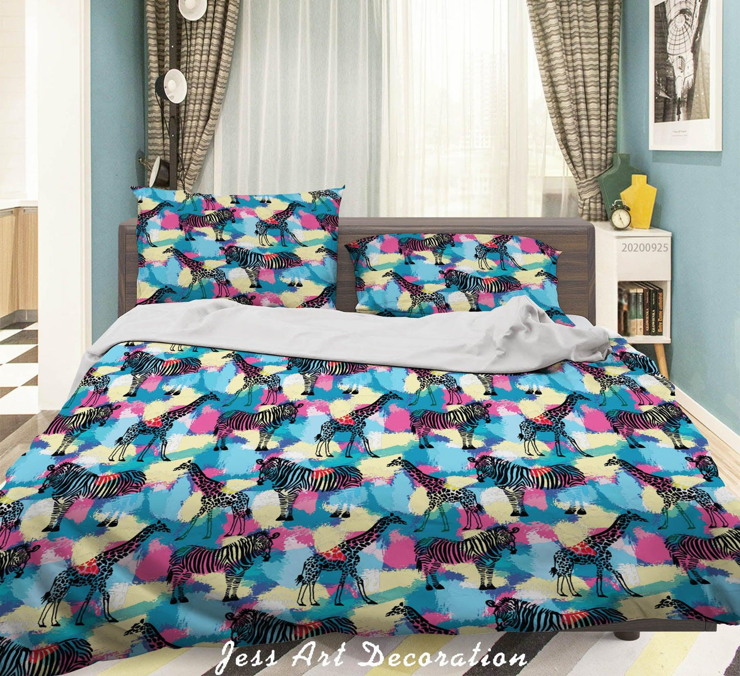 3D Cartoon Animal Zebra Giraffe Pattern Quilt Cover Set Bedding Set Duvet Cover Pillowcases WJ 6499