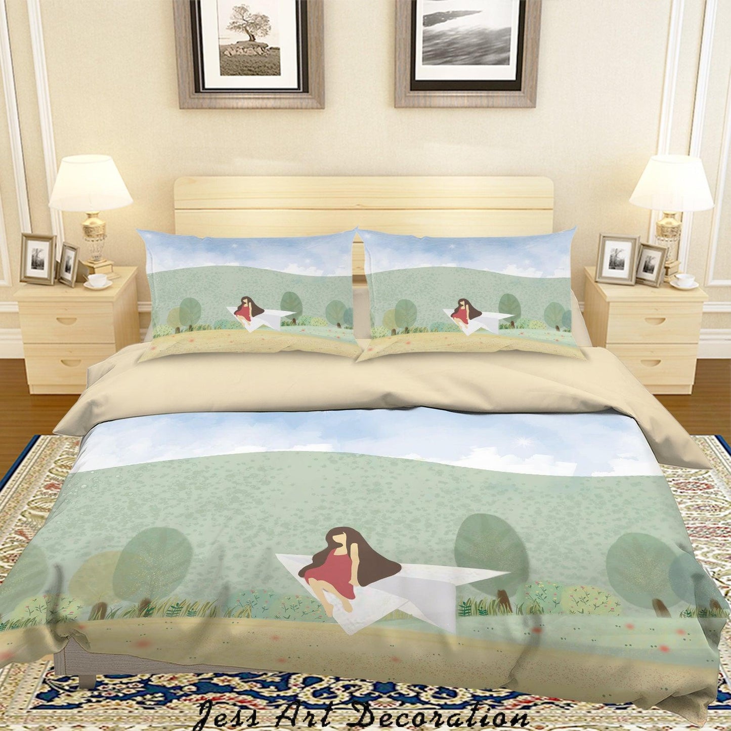 3D Cartoon Girl Paper Airplane Quilt Cover Set Bedding Set Duvet Cover Pillowcases A616 LQH