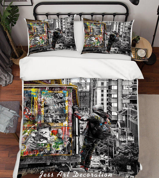 3D Abstract Black White Street View Risky Figure Quilt Cover Set Bedding Set Duvet Cover Pillowcases LXL