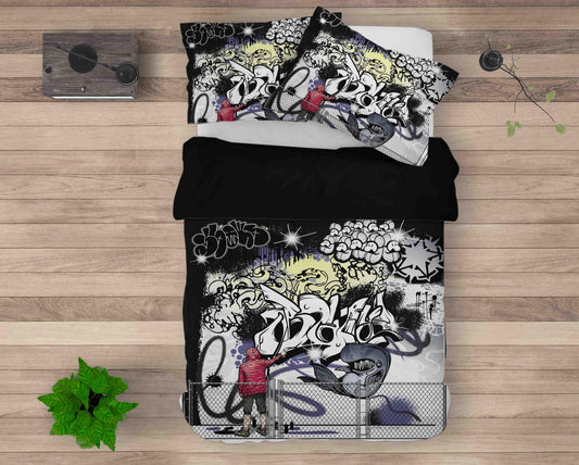 3D Black Graffiti Quilt Cover Set Bedding Set Duvet Cover Pillowcases SF087