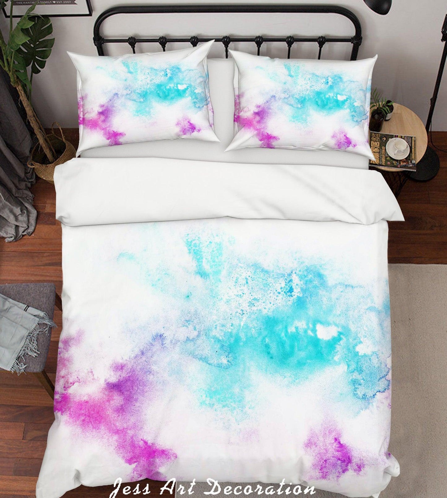 3D Blue Pink Watercolor Quilt Cover Set Bedding Set Pillowcases 25