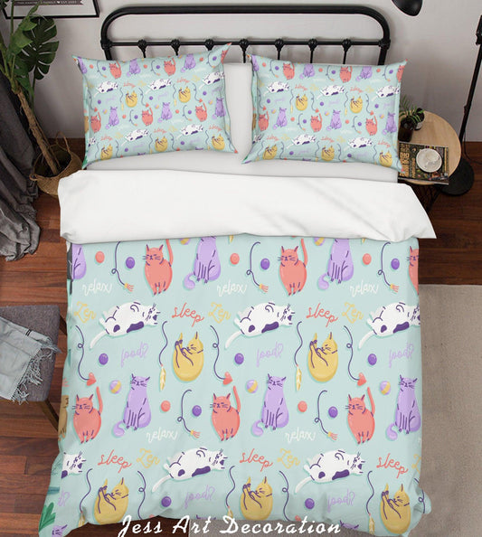 3D Cartoon Cat Green Quilt Cover Set Bedding Set Pillowcases 52