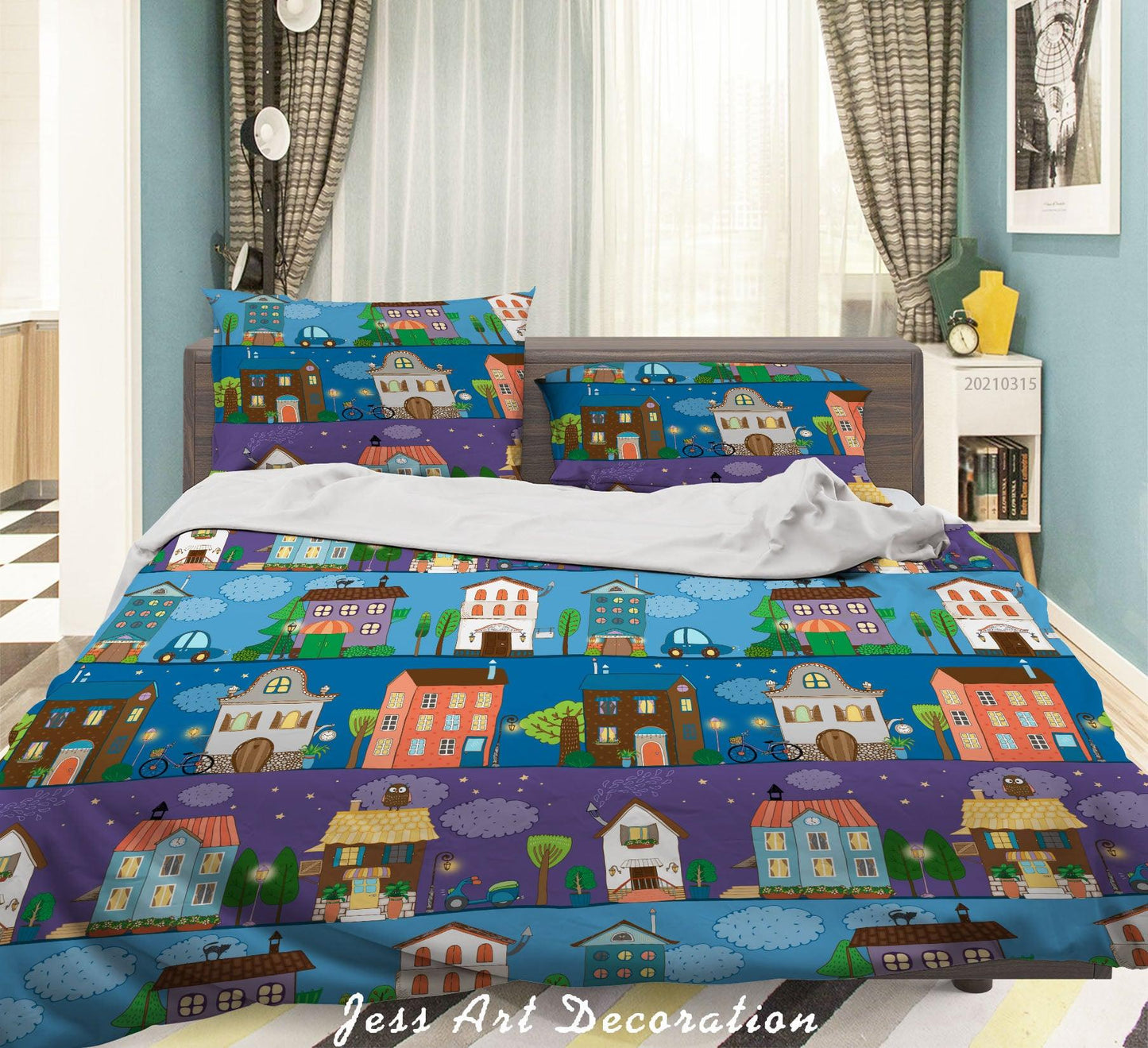 3D Cartoon House Town Quilt Cover Set Bedding Set Duvet Cover Pillowcases 54